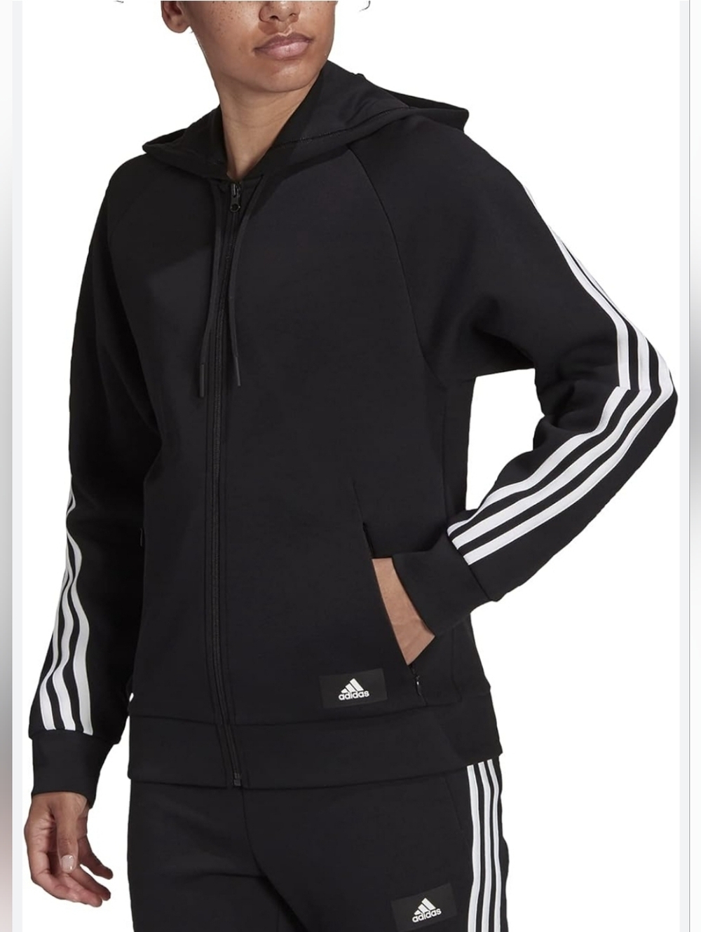 adidas Black Zip-Up Hoodie with White 3-Stripes